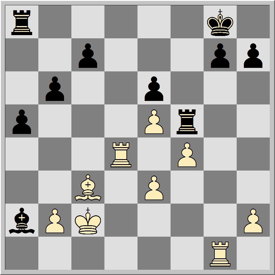 Kxg1 Kxb7-+] 26... Le5? Nach diesem Zug hat Schwarz zumindest keinen Vorteil mehr. 27.Txh3 Td3 28.De4 Txc3 29.Txh4 f6?! [29...Dd8 Greift den Turm an und bindet den weißen Turm an die Grundreihe.] 30.