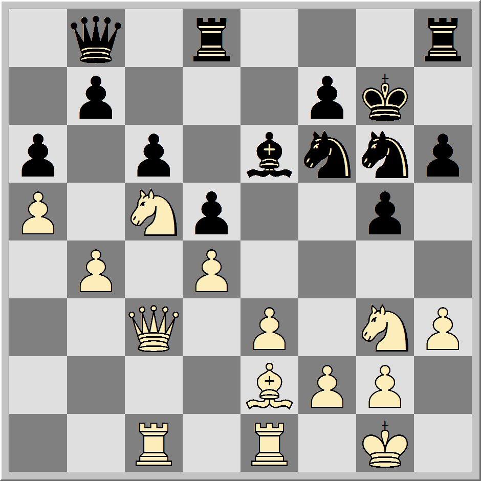 fragwürdig. Aber nachdem Schwarz eigentlich die ganze Partie über wenig Möglichkeiten hatte, sein Spiel aktiv zu gestalten, sucht er jetzt nach Gegenchancen. 22.Dc5 Db8 23.Sf1 Planänderung.
