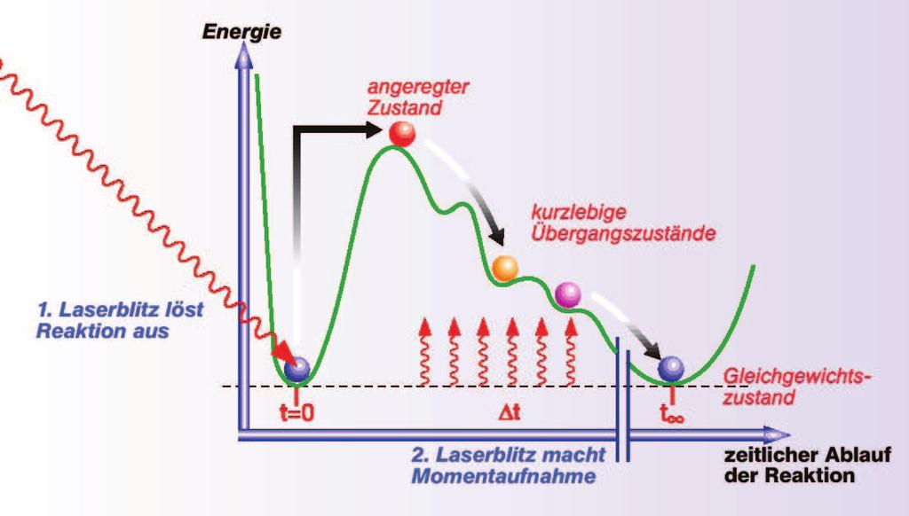 FEL System wird mit einem ersten Pumppulse angeregt und der Zustand des angeregten mit einem Probepuls nach einer