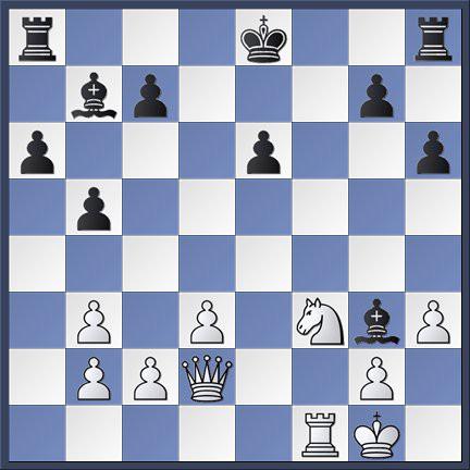 ..Ld6xg3 eine seltene, aber höchst interessante Materialverteilung entstanden: Weiß mit Dame, Turm und Springer gegen zwei Türme und dem Läuferpaar bei Schwarz! Diagramm 3 Endstellung nach 66.