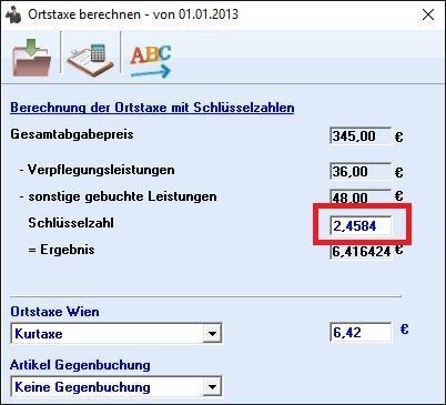 WICHTIG! Für Kunden aus Wien muss zusätzlich die Schlüsselzahl für die Ortstaxen- Berechnung angepasst werden. Die neue Schlüsselzahl ist die 2,4584!