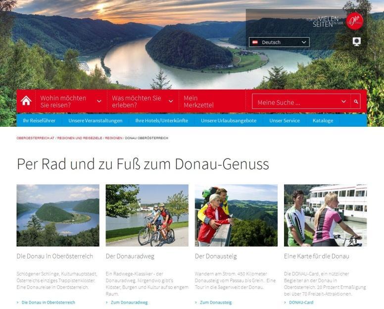 MARKETING MARKETING OÖ TOURISMUS Auch im Online-Bereich des Oberösterreich Tourismus werden die Angebote der Donau OÖ beworben: DONAU-Card Deutsch: http://www.oberoesterreich.
