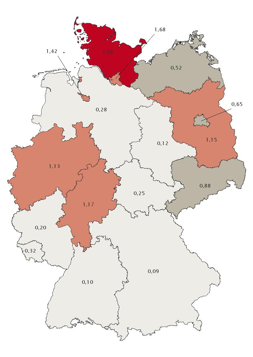 ABK-Richtlinie 37 Indikationen Anzahl Bestimmungen: Bremen / 17 Schleswig-Holstein / 219