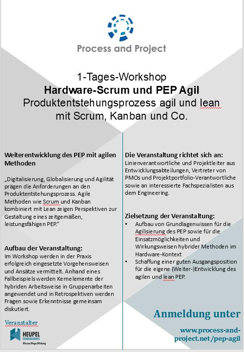 Workshop 1-Tages-Workshop Hardware-Scrum und PEP Agil Produktentstehungsprozess agil und lean mit Scrum, Kanban und Co. 26.