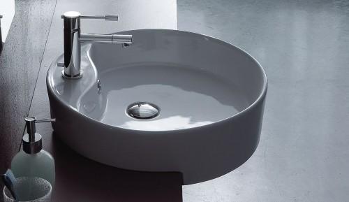 1.1 BA43108 Runde Waschschüssel als Aufsatz- oder Halbeinbaumodell strahlend weiße Sanitärkeramik Serie Thineo Runde Waschschüssel der Serie Thineo.