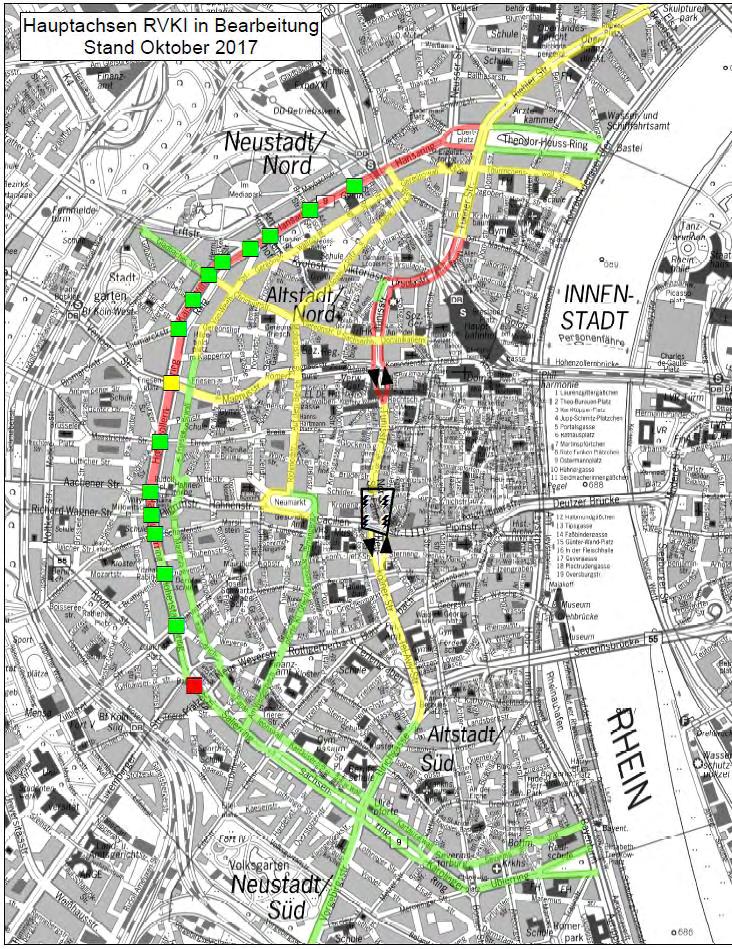 - Completed Plan of Prior Axes Ulrichgasse (1st construction phase) Piktogrammkette Vorgebirgstraße - In Process and Discussion Guidance of bicycle traffic Kölner Ringe Bicycle
