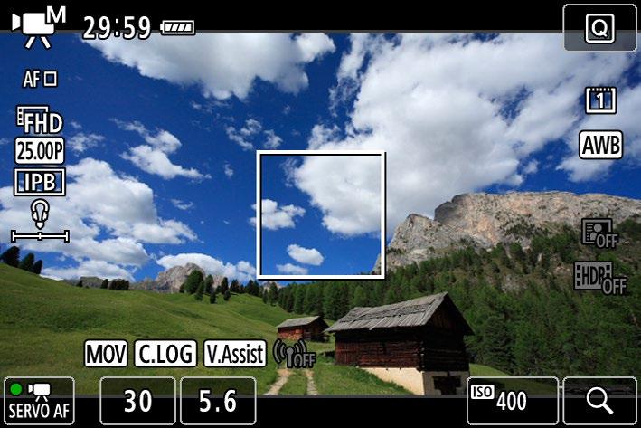 Anzeige von Movie-Aufnahmeinformationen Canon Log Assistent einblenden Ist [Vignettierung] unter [z1: ObjektivAberrationskorrektur] auf [Aktivieren] eingestellt, blinkt das C.