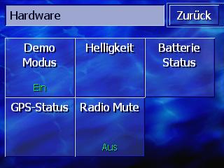 8.13 Hardware Hardware Im Einstellungsfenster HARDWARE können Sie einige hardwarespezifischen Einstellungen festlegen und sich detaillierte Informationen zum aktuellen GPS-Status und Batterie-Status