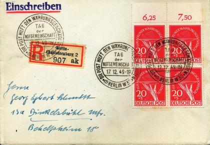 mit haufenweise Bund -Verwendungen. Eine überzeugende Berlin -Verwendung dieser Marke einzeln auf Brief nach Westdeutschland die sucht der kenntnisreiche Sammler vergeblich.