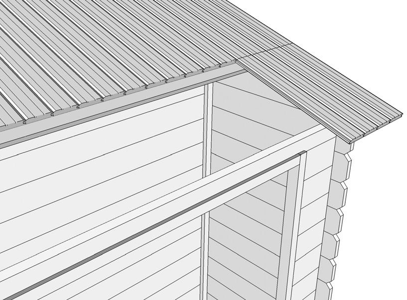 8. Dachfläche Anbauschrank Die Dachprofilbretter 17x87x530 mm zur Eindeckung des Anbauschrankes werden mit der Dachfläche des Hauses durch die Dachanschlussbretter 16x95x1760mm verbunden.