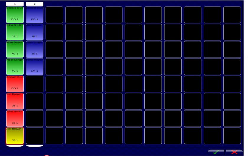 11.4.4 Die Plattenanordnung bearbeiten Dieses Bedienungselement zeigt die Plattenanordnung der Arbeitsliste. Leere Kavitäten werden in schwarz angezeigt, farbige Felder repräsentieren Tests.