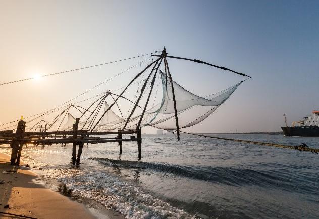 Am Nachmittag entdecken Sie Cochin bei einer Stadtbesichtigung und halten u.a. an den berühmten chinesischen Fischernetzen.