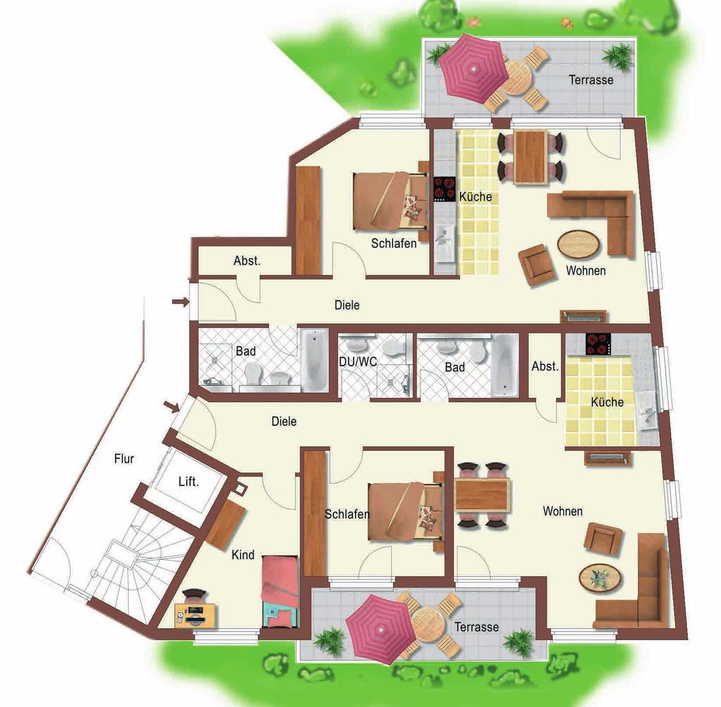 Erdgeschoss alle Wohnungen mit Gartennutzung Wohnung 3 Wohnung 3 2 Zimmer - Terrasse - Garten