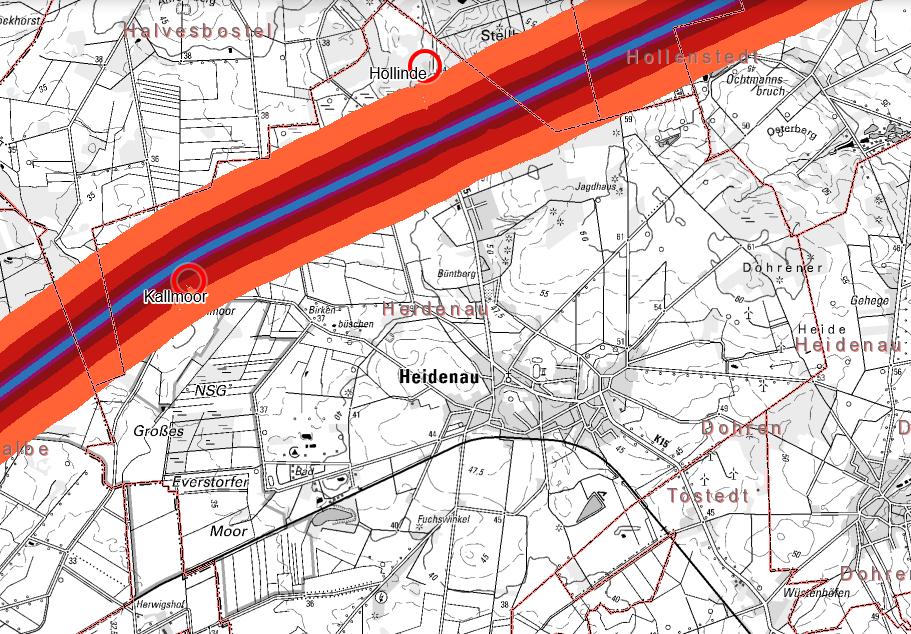 Die ermittelten Daten der Lärmbelastungen (Autobahn A1 im Bereich Heidenau) sind über Fachlayer im Kartenserver des Niedersächsischen Umweltministeriums graphisch dargestellt und öffentlich