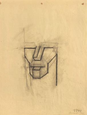 Kubischer Kopf 1948 Cubic Head Kohle auf Papier Charcoal on paper 55,2 43,9 cm Entwurf für