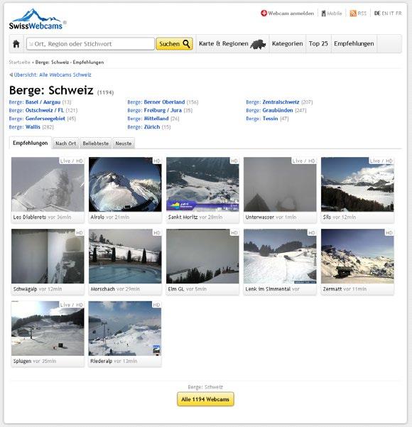 das ganze Jahr auf den meist besuchten Positionen auf SwissWebcams: