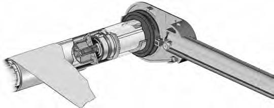 Längenausgleich über Zweiwellensystem (Koaxial- Technik), Tuchwelle aus verzinktem Stahlblech (Ø 90 mm), mit innenliegender Antriebswelle aus Aluminium (Ø 67 mm). Bedienung mittels Elektro-Antrieb.