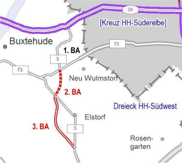 6 Sachstand und Projektbeschreibung B 3 neu umfasst 3 Bauabschnitte (BA): 1. BA: OU Neu Wulmstorf, A 26 B 73 westlich Neu Wulmstorf, Verkehrsfreigabe Juli 2011 2.