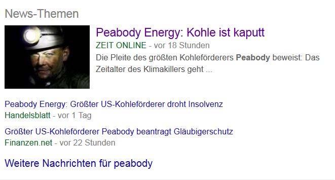 Status quo Energiepolitik Pressemeldungen - Steinkohle Google, News-Themen, 14.