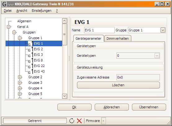 Jedes EVG wird zusätzlich in der zugeordneten Gruppe mit einem Gruppensymbol G1 - G16 (z.b. )angezeigt.