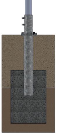Fundament, Höhenpositionierung: Wenn die Ankerhülse wie dargestellt einbetoniert wird, ist dies normkonform. 2. Hülsen-Unterteil: Das Hülsen-Unterteil muss mit +40 cm Überlänge bestellt werden. 3.