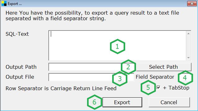 5.) Daten-Export über den Export-Dialog Unter Export welche über die gleichnamige Schaltfläche aufgerufen wird, kann ein Datenexport aus der geöffneten Datenbank realisiert werden.