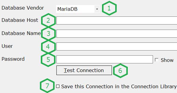 2.1) Im Folgenden wird beschrieben, wie die Verbindung zu einer SQL Datenbank aufgebaut wird (unterstützt werden hier die Datenbanken MariaDB und MySQL).