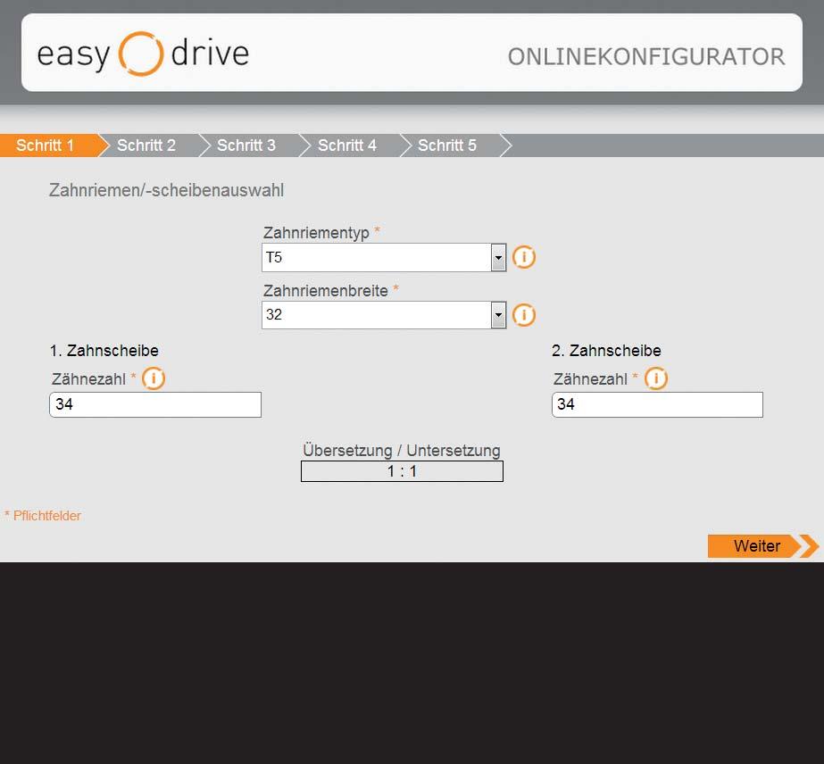 Online Konfigurator easy drive Fünf Schritte, ein Ziel.