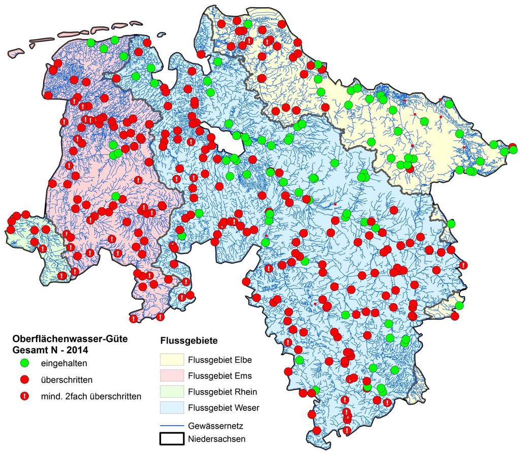 Anzahl der Messstellen [%] Belastung der Oberflächengewässer mit TN 100 80 60 Gesamt-Nitrat