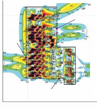 Elektrisches Feld im Umspannwerk Grafische Darstellung der elektrischen Feldstärke in Kilovolt pro Meter (kv/m) (unter Annahme der