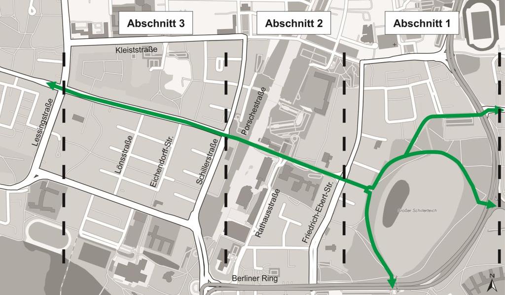 Streckenabschnitte Abschnitt 1: Schillerteich, Stresemannstraße