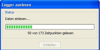 angezeigt: Es wird empfohlen, den Datenspeicher des Loggers nach erfolgreichem Auslesen zu