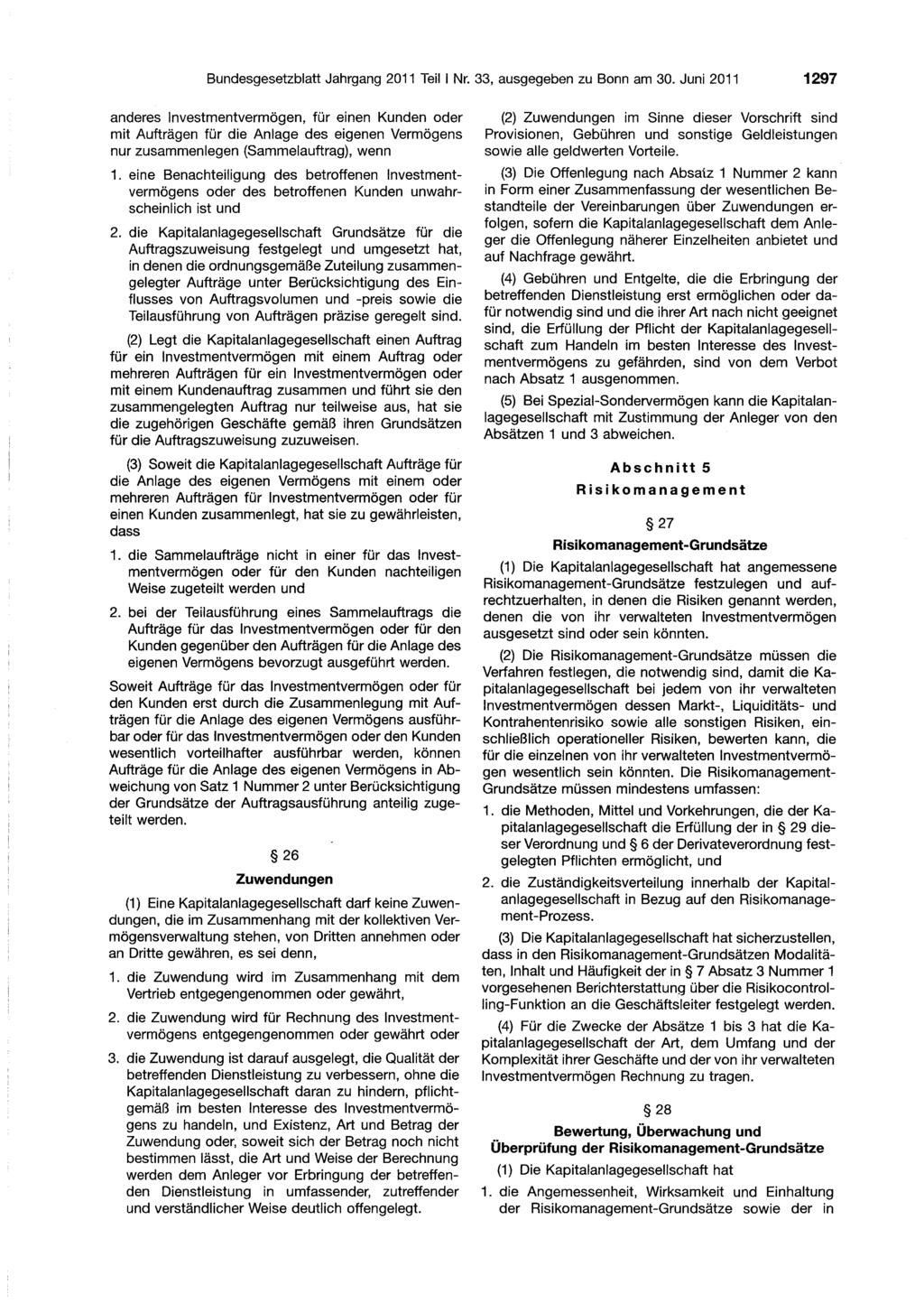 Bundesgesetzblatt Jahrgang 2011 Teil I Nr. 33, ausgegeben zu Bonn am 30.
