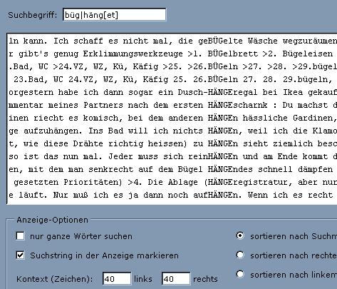 Konkordanzen: Suche - Sichtung Datenerhebung - KWIC Suchstring eintragen RegEx: Hilfe