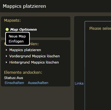 Zuerst muss eine Map erstellt werden. Dazu bewegt man die Maus über Map Optionen und wählt Neue Map aus.