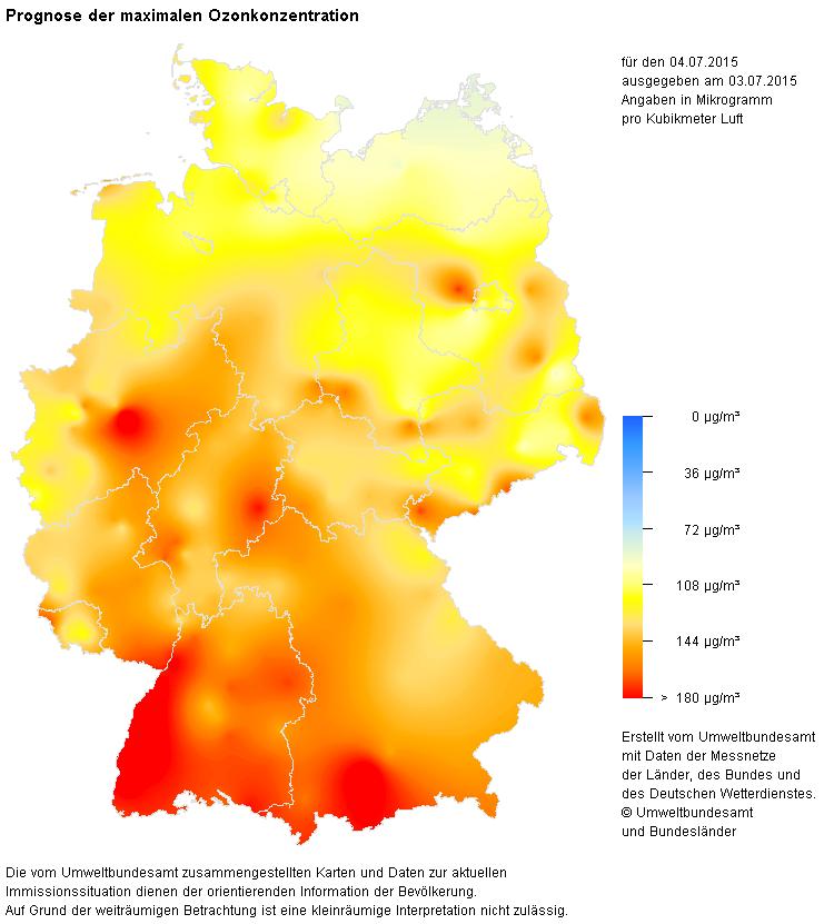 Luftschadstoffprognosen bisher in Deutschland ausschließlich Ozonprognose 72 h Punktvorhersagen Interpolation für Deutschland 1-Stunden-Maximumprognose