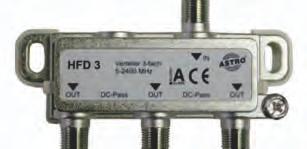 Verteiler und Abzweiger HFD 2, HFD 3, HFD 4, HFD 8 2 / 3 / 4 / 8fach SATVerteiler hochwertiges Verteilermaterial für Frequenzen bis 2400 MHz für GA und SATZFHausverteilanlagen erfüllen: EN 500831, EN