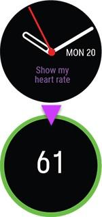 Wenn du die Funktion Kontinuierliche Herzfrequenz-Messung verwendest, misst deine Uhr kontinuierlich deine Herzfrequenz und zeigt sie in der Herzfrequenz-Uhrzeitanzeige an.