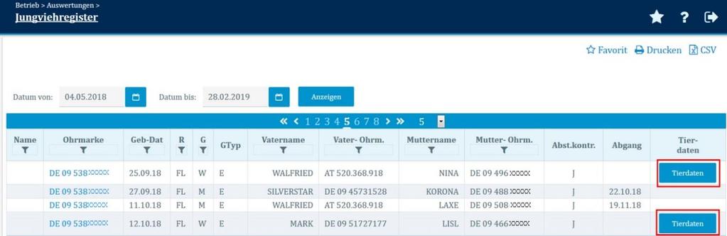 1.4 Jungviehregister: Tier Namenseingabe In der Maske des Jungviehregisters ist es nun mö glich einen Namen fu r bestimmte Tiere einzutragen.