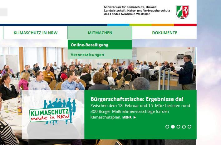 Differenzierungs- und Vernetzungsphase: Online-Beteiligung Dezember 2013 bis März 2014 Möglichkeit für alle Interessierten aus NRW, alle vorgeschlagenen Maßnahmen