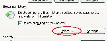 To clear the cache and browsing history, in the IE menu select Tools->Internet Options. Click the Delete button in Browsing History.