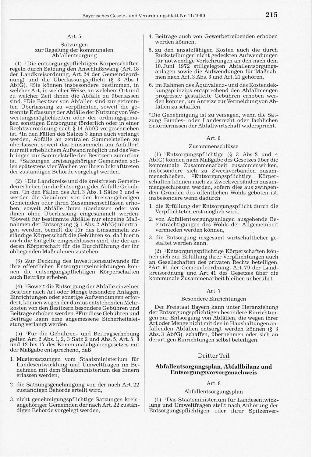 Bayerisches Gesetz- und Verordnungsblatt Nr. 11/1990 215 Art.