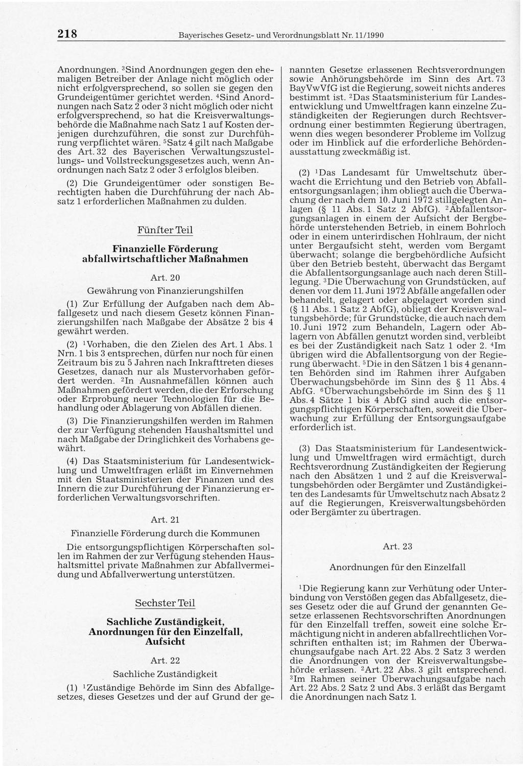 218 Bayerisches Gesetz- und Verordnungsblatt Nr. 11/1990 Anordnungen.
