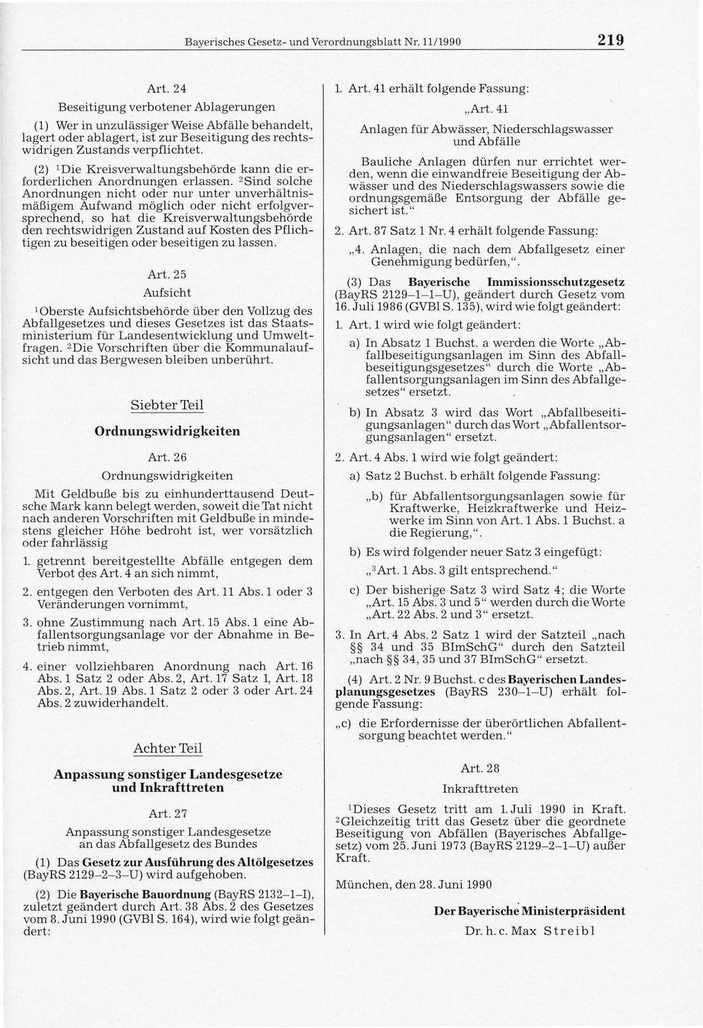 Bayerisches Gesetz- und Verordnungsblatt Nr. 11/1990 219 Art.