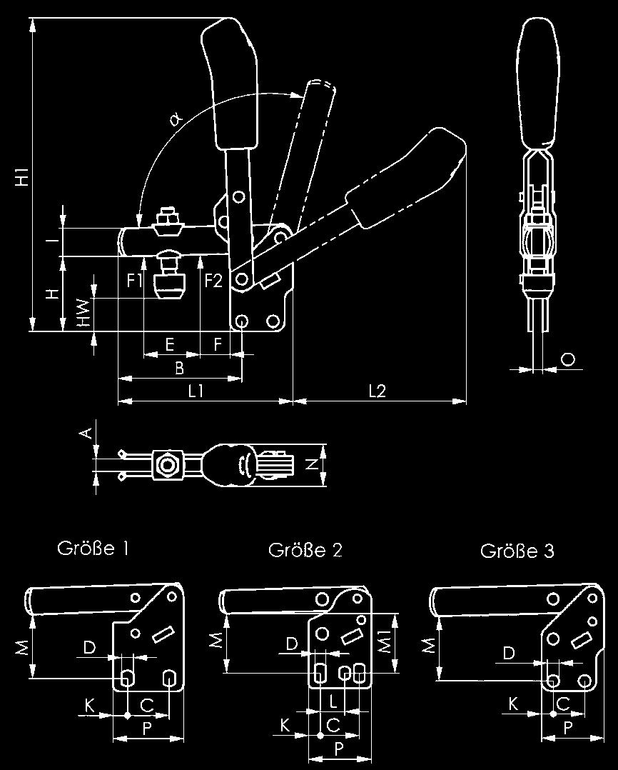Senkrechtspanner, schwarz 6802B Senkrechtspanner, schwarz mit offenem Haltearm und senkrechtem Fuß. Mattschwarze Oberfläche.
