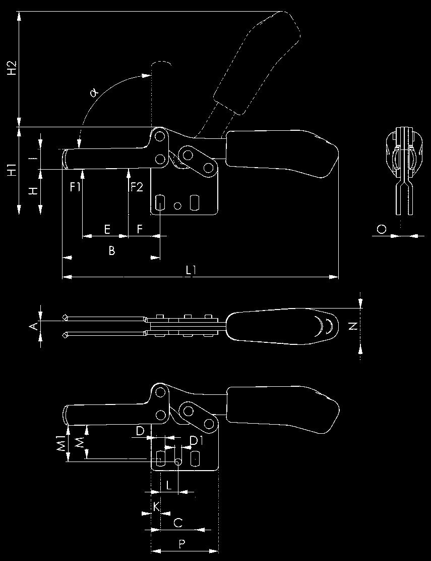 Waagrechtspanner, schwarz 6835B-3 Waagrechtspanner, schwarz mit offenem Haltearm und senkrechtem, geöffnetem Fuß. Mattschwarze Oberfläche.