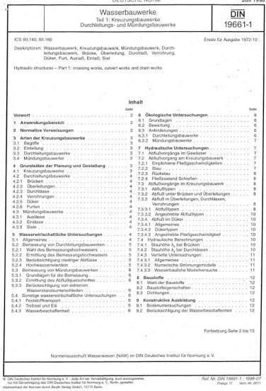 Kreuzungsbauwerke DIN 19661 Dokumentenart: Norm Ausgabe: 1998-07 Titel (deutsch): Wasserbauwerke - Teil 1: