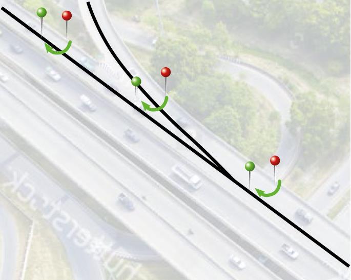 selbstständig berechnet. Die OBU erhält in jeder Sekunde das GPS-Ortungssignal des Lkw (rote Marker in untenstehender Abbildung).