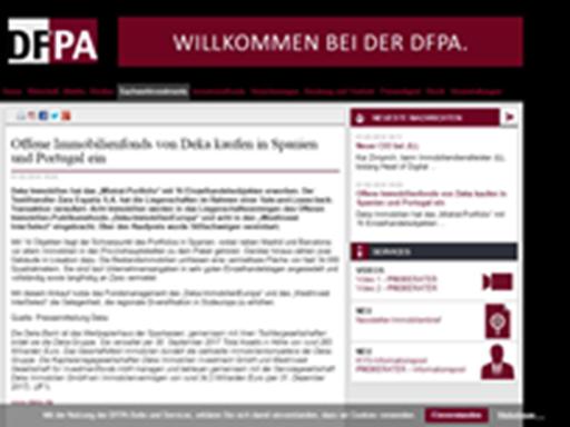 Deutsche Finanz Presse Agentur DFPA Reichweite: 183 Visits: 5.500 Page Impression: 12.000 Deutsche Finanz Presse Agentur DFPA Donnerstag, 1.