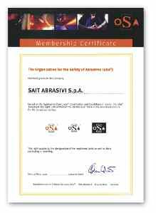 ABRASIVE WHEELS SCHLEIFSCHEIBEN CERTIFICATE ISO 9001 SAIT has obtained the Certificate ISO 9001 for its own quality system, concerning the production of abrasive wheels and coated abrasives; for the